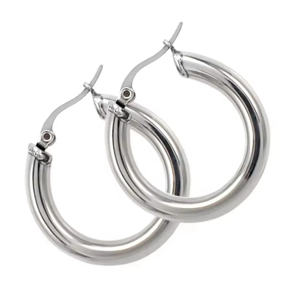 NEW Large Chunky Tubular Hoop Earrings |‎ White Gold Filled